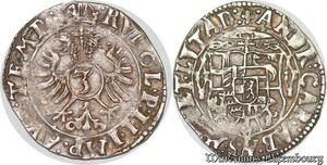 S6820 Rare Elsass 3 Kreuzer Abbaye Andreas von Östeeich 1587-1600 Argent SUP