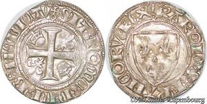 S6858 Rare Charles VI Bien-Aimé Fol Blanc Paris mint 4th emission AU Silver