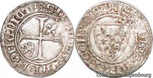 S6860 Rare Charles VI demi-guénar 1e émission Paris Argent Silver