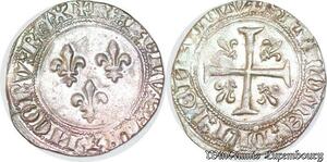 S6882 Rare Blanc aux trois lis Charles VII 1403 1461 1er emission Poitiers SUP