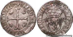S6931 Rare Henri IV douzain aux 2 H 1er type, 1589 D Lyon superbe