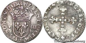 S6938 Rare Charles X 1/8 Huitième d'écu 1590 B Rouen Argent