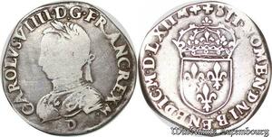 S6947 Rare Charles IX, teston 6e type, 1562 D Lyon Argent Silver ->Faire Offre