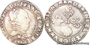 S6955 Rare Henri III Ligue demi-Francau col plat 1590 M Toulouse Argent Silver