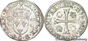 S6957 Rare Charles IX Douzain aux deux C couronnés 1573 G PoitIs Billon