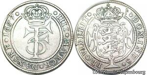 S6964 Very Rare ! Danemark Frederick III 1648-1670 Kopenhagen Krone 1657 VF