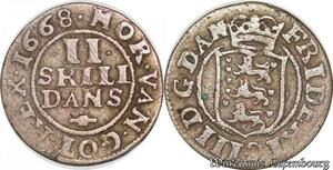 S6970 Danemark 2 Skilling Frederick III 1668 Silver ->Make offer