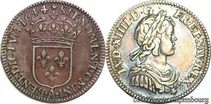 S6988 Rare 1/12ème écu Louis XIV Mèche courte 1644 A Paris Silver SUP SPL