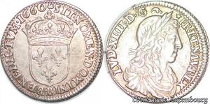 S6989 1/12 Ecu Louis XIV au buste juvénile1660 B Rouen Argent Silver SUP