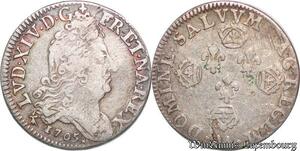 S6992 Rare Louis XIV 11 sols aux 4 couronnes 1705 Metz AA Argent Silver
