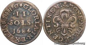 S7001 II sols Louis XIV le grand ou le roi soleil 1684 Strasbourg