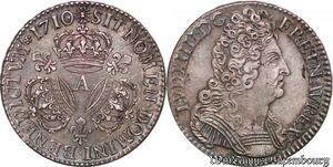 S7040 Très Rare 1/2 Ecu 3 couronnes Louis XIV 1710 A Paris Argent Silver SPL !
