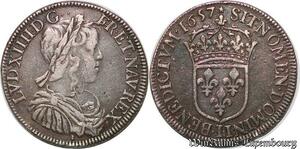 S7043 Rare 1/2 Ecu Louis XIV à la mèche longue 1657 I Limoges Argent Silver