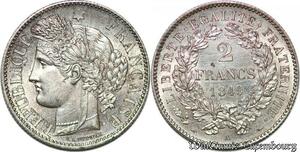 S7070 2 Francs Ceres 1849 A Paris Splendide ++ ! Argent ->Faire Offre