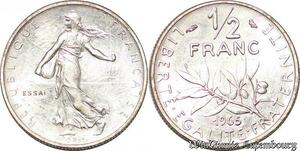 S7086 Essai du 1/2 Franc Semeuse 1965 Paris FDC sous pochette Monnaie Paris