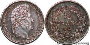 S7095 Rare 1/2 Franc Louis-Philippe 1831 B Rouen Silber SPL !