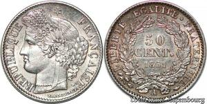 S7101 50 Centimes Ceres 1851 A Paris Argent Silver SUP