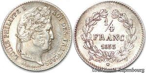 S7123 Rare 1/4 Franc Louis-Philippe 1833 W Lille Silber SUP