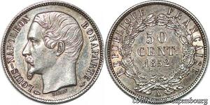 S7128 Rare 50 Centimes Louis Napoléon 1852 A Paris Argent Silver SUP SPL
