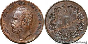 S7154 Sweden Suède Karl XV Carl XV 2 Ore 1861 Uncirculated ->Make offer