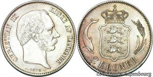 S7166 Very Rare ! denmark 2 Kroner Christian IX 1875 Silver Uncirculated