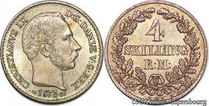 S7167 Denmark 4 skilling Rigsmont Christian IX 1873 CS Silver Uncirculated