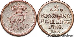 S7178 Denmark Danemark 2 Rigsbank skilling 1836 Frederik VI Quality AU !