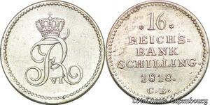 S7182 German States Schleswig Holstein 16 Reichsbank Schilling 1818 Silver