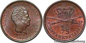 S7190 Denmark 1/5 Rigsbankskilling 1842 FF Dänemark Christian VIII UNC !