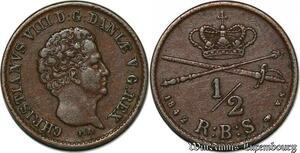 S7191 Denmark 1/2 Rigsbankskilling 1842 Christian VIII Copper