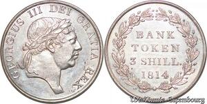 S7234 Great Britain GB One Shilling Sixpence Bank Token 1814 Silver UNC !