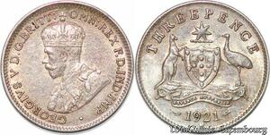 S7247 Australia 3 Pence 1921 M Melbourne AU UNC ! Silver ->Make offer