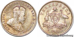 S7248 Rare Australia 3 Pence Edouard 1910  VII UNC ! Silver ->Make offer