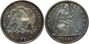 S7254 Scarce USA 50 Cents Half Dollar Liberty Seated 1889 Silver UNC ! Toning