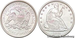 S7257 Scarce USA 50 Cents Half Dollar Liberty Seated 1872 S Silver AU !
