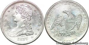 S7258 Scarce USA 50 Cents Half Dollar Capped Bust 1837 Silver MS ! UNC