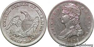 S7261 Scarce USA 50 Cents Half Dollar Capped Bust 1838 Silver MS ! UNC