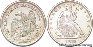 S7265 Scarce USA 50 Cents Half Dollar Liberty Seated 1861 S Silver ! AU