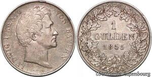 S7271 German States Bayern Ludwig I 1 Gulden 1845 Silver Silber ->Make offer