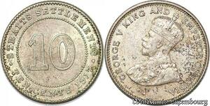 S7280 Asia Asie Straits Settlements 1917 Silver 10 Cents George V ->Make offer