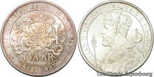 S7281 SUÈde 2 Kronor Oscar I II 25e anniversaire règne 1897 Argent SPL FDC