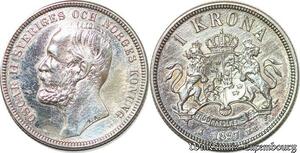 S7284 Sweden Suède Krone 1898 Oskar II Silver AU ! ->Make offer