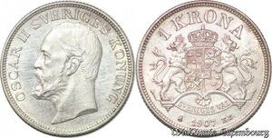 S7285 Sweden Suède Krone 1907 Oskar II Silver AU ->Make offer