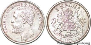 S7286 Schweden Krona 1875 Oscar I II Silver XF ->Make offer