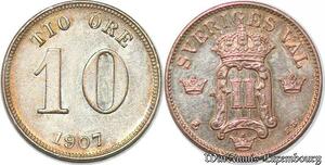 S7290 Sweden 10 Öre 1907 Oskar II Silver ->Make offer