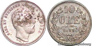 S7292 Schweden 10 Öre 1871 Carl XV Adolf ->Make offer