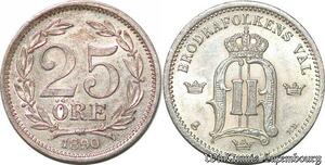 S7295 Sweden 25 Öre Oskar 1890 EB Silver AU UNC ->Make offer