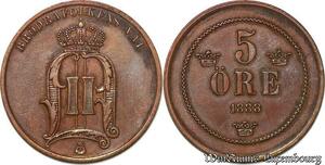 S7298 Very Rare ! Sweden 5 Ore Oskar II 1888 XF to AU ! ->Make offer