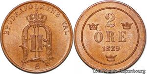 S7301 Schweden Suede Oscar I II 2 Ore 1889 Uncirculated ->Make offer