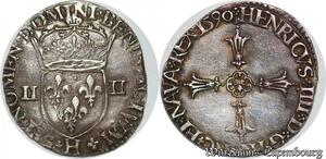 S7336 Rare ! Rare 1/4 Ecu Quart Henri IV 1590 H La Rochelle Argent Silver SUP